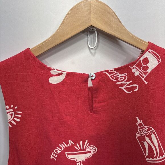 Paper Heart Tequila Mini Spicy Red Linen Blend Dress XS Cocktail Print Pockets - Picture 4 of 12